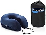Luxury Travel Neck Pillow by MemorySoft - Extremely Soft and Comfy Memory Foam Neck Pillow - Includes a Handy Travel Bag