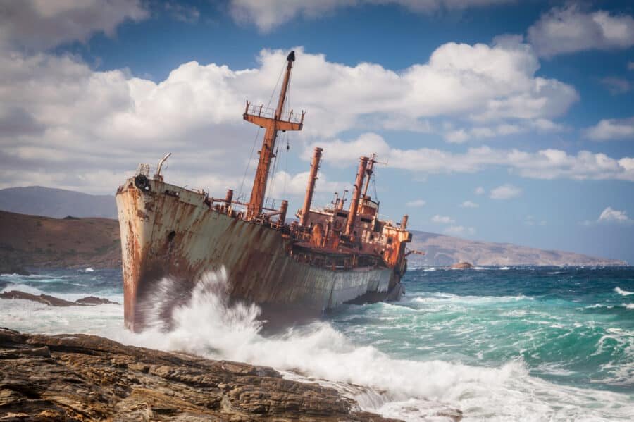 Abandoned shipwreck on Andros, Greece