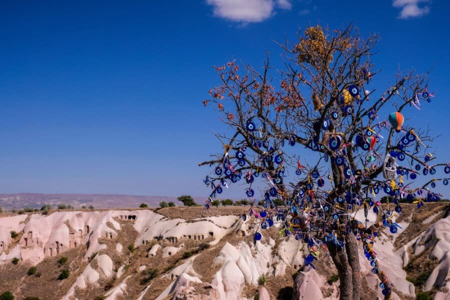 Turkish Souvenirs - Cappadocia, Turkey- Tree hanging Nazar amulets