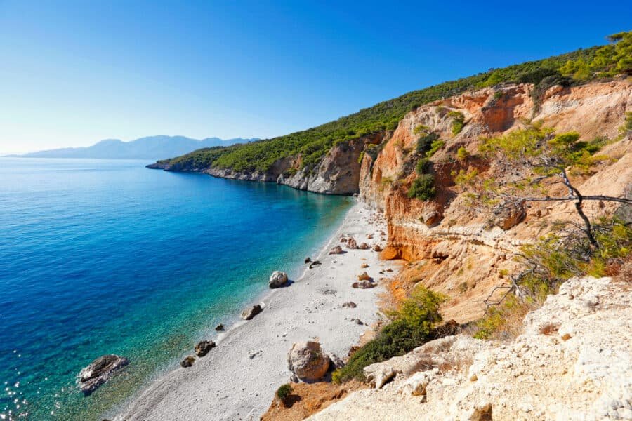 Chalikiada is the most popular beach in Agistri island, Greece