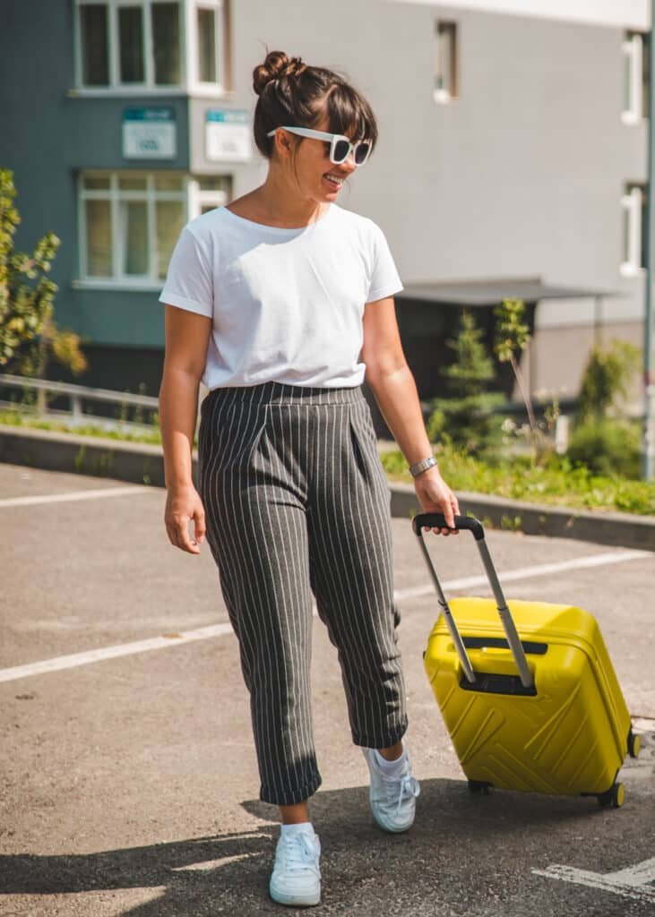 Wear a comfortable t-shirt on a long haul flight