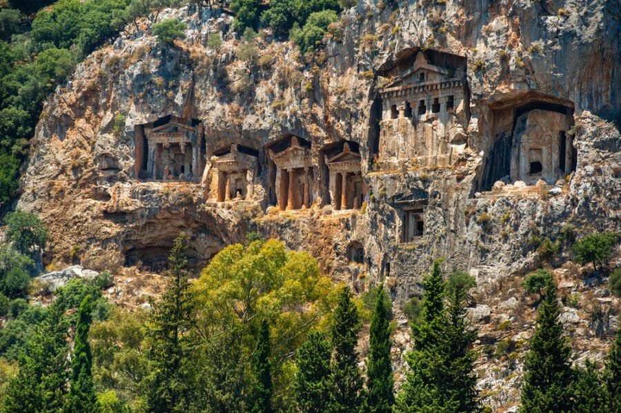 Hidden Gems In Turkey - Famous Lycian Tombs of ancient Caunos city, Dalyan, Turkey.