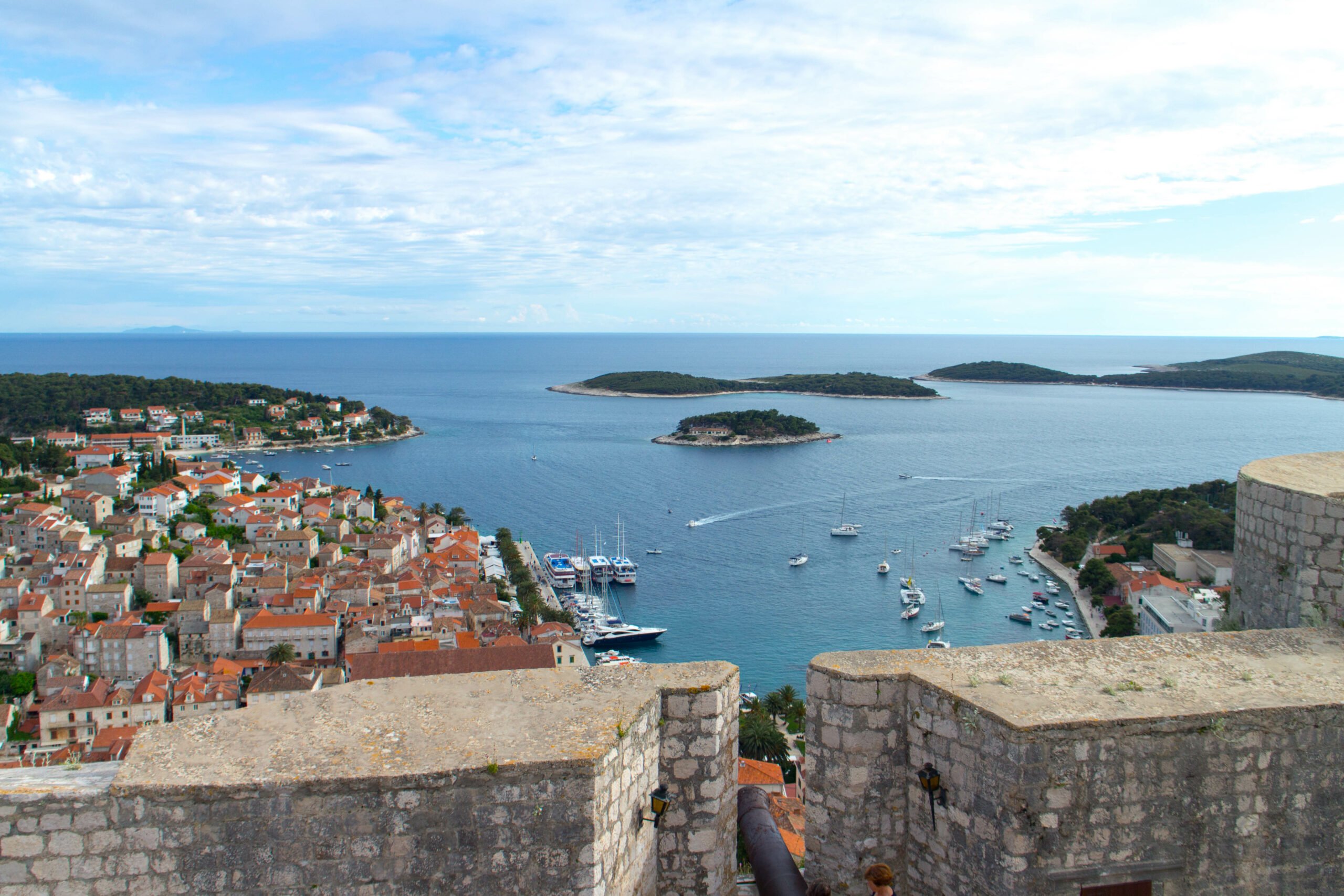 The sky is blue over Hvar Island in Croatia at springtime.