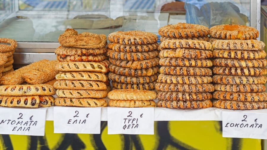 Greek Food - Greek koulouri bagels at street vendors in athens