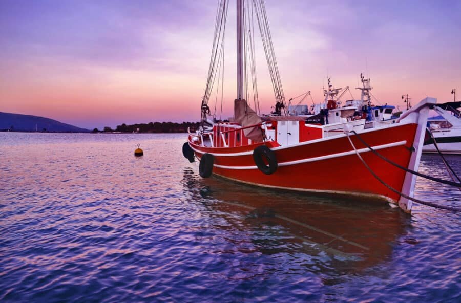 Evia Island - Sunset boats at Eretria Euboea Greece