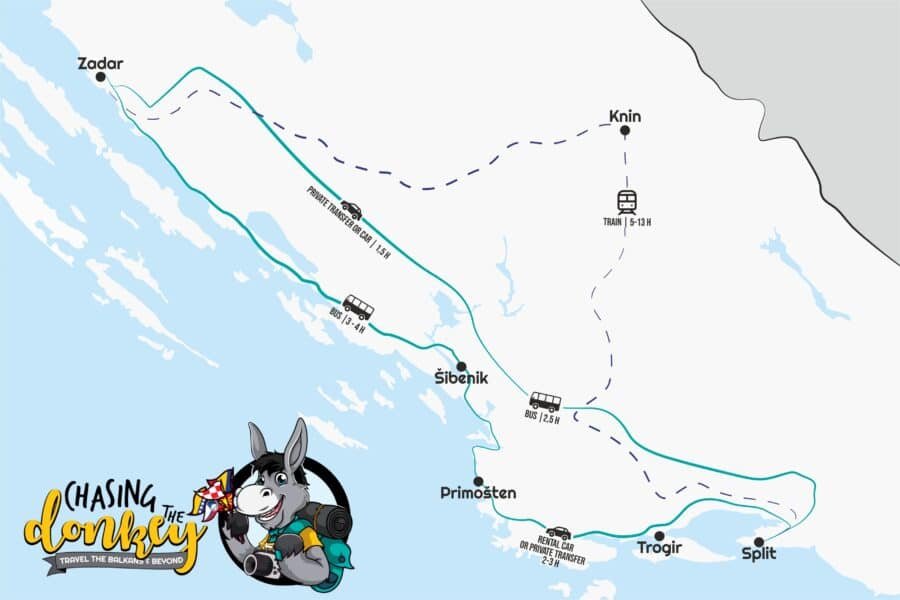 Map Zadar To Split - Split To Zadar Map